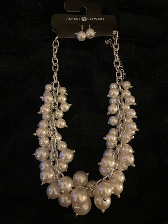 Ashley Stewart Jewelry - Ashley Stewart Silver-Tone Ivory Pearl Multi-Strand Necklace with Matching Studs